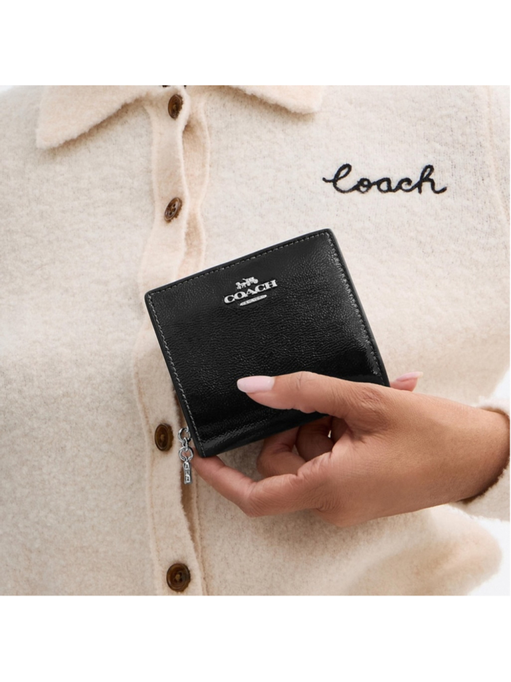 NEW Coach Black Patent Crinkle Leather Snap Wallet CCL79 NWT Zip Coin NWT - Picture 9 of 9